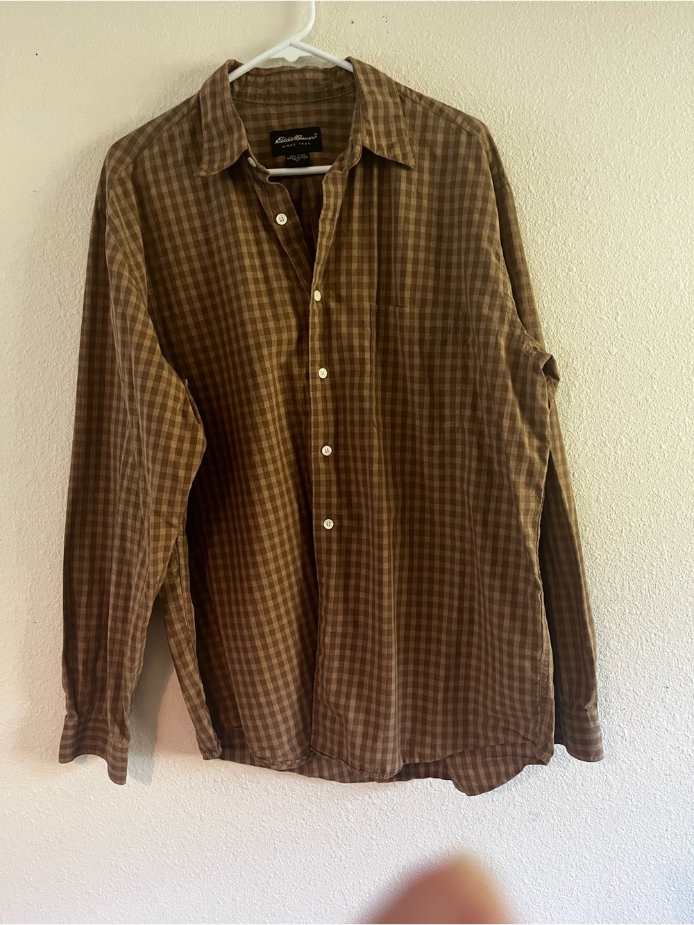 Eddie Bauer Brown Plaid Button-Down Shirt L Business casual 100% cotton Tall L